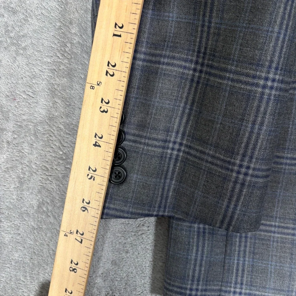 Hickey Freeman Lawrence Mens 46L Gray Blue Plaid Wool 2‎ Button Blazer Jacket